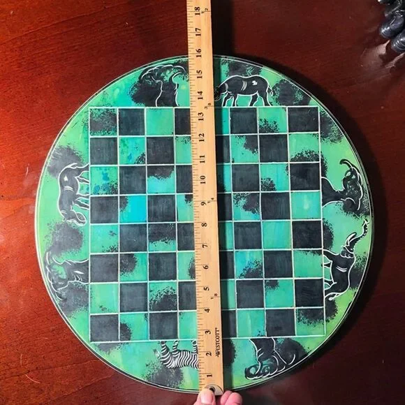 African Vintage Chess Set - Royal Green Large Chess Board - Picture 6 of 11